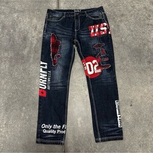 Y2k Born Fly denim graphic jeans 38 straight leg medium wash